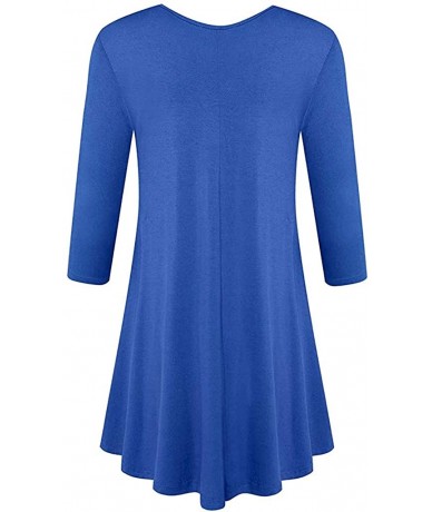 Bottoms Blouses for Womens- Womens Three Quarter Sleeve Loose Fit Swing Tunic Tops Basic T Shirt Blouse - Blue - CL18N6ZRT6G ...