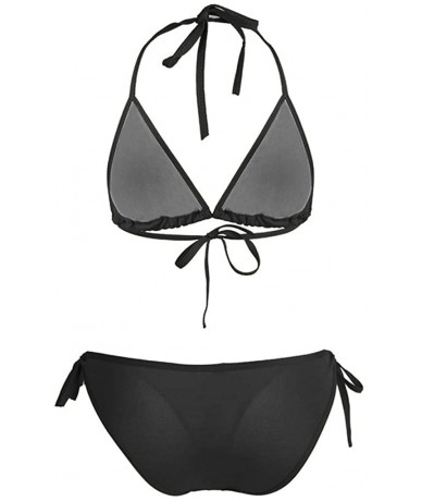 Tops Women Tie Side Bottom Padded Top Triangle Bikini String Beach Bathing Suit Two Piece Swimsuit - Black - CI196OY0GRR $21.58