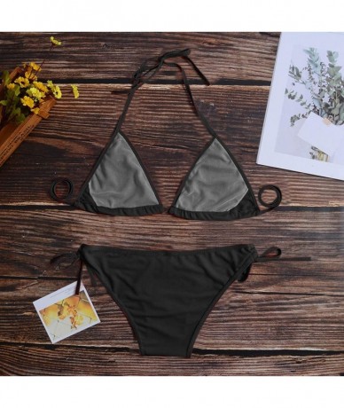 Tops Women Tie Side Bottom Padded Top Triangle Bikini String Beach Bathing Suit Two Piece Swimsuit - Black - CI196OY0GRR $21.58