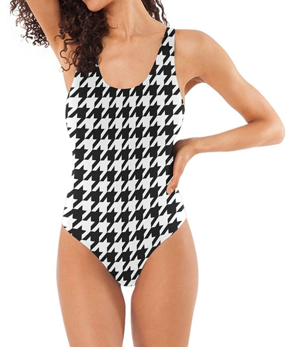 Sets Women Swimsuit Black White Houndstooth Classical One Piece Swimwear - C618NYWRUSA $37.62