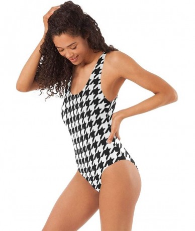 Sets Women Swimsuit Black White Houndstooth Classical One Piece Swimwear - C618NYWRUSA $37.62