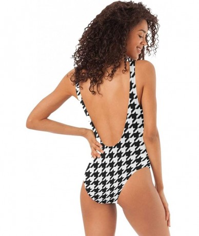 Sets Women Swimsuit Black White Houndstooth Classical One Piece Swimwear - C618NYWRUSA $37.62