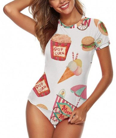 Rash Guards Ice Cream Truck Sexy Two Piece Party Bandeau Tankini Cheeky Soft Pads Top for Girls - Style1-7 - CM19DI48896 $49.39