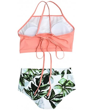 Sets Women's High Neck Crop Top Bikini Set High Waisted Swimsuit Bathing Suit - F - C018Q3CZ4DG $34.46