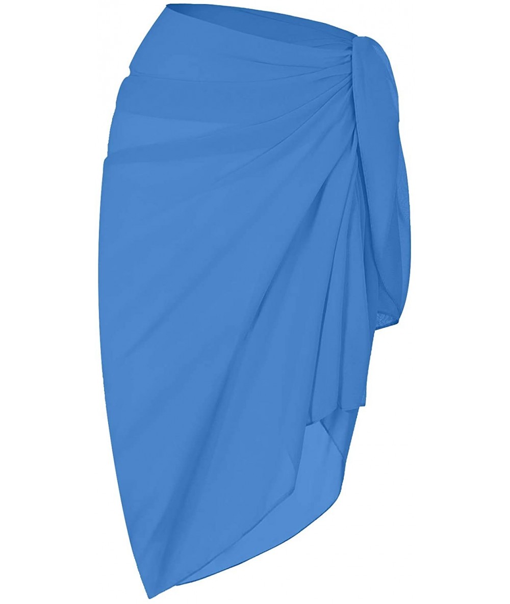 Cover-Ups Women's Beach Cover Up Sarong Dress Pareo Wrap Chiffon - Solid-blue - CR194ZUCGTO $19.44