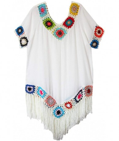 Cover-Ups Big Girl Crochet Beach Cover Up Swimsuit - White Tassel 2 - CJ18QGO444D $26.23