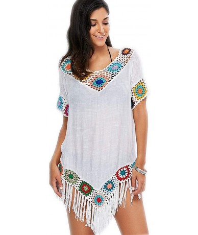 Cover-Ups Big Girl Crochet Beach Cover Up Swimsuit - White Tassel 2 - CJ18QGO444D $26.23