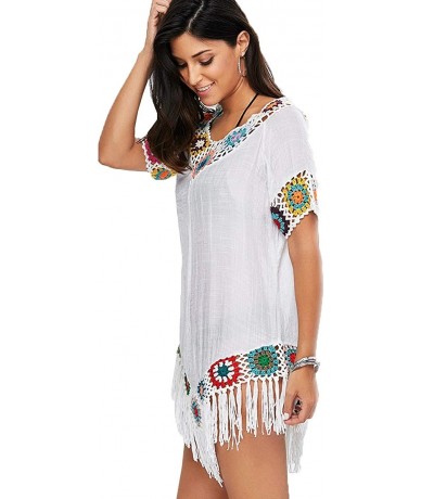 Cover-Ups Big Girl Crochet Beach Cover Up Swimsuit - White Tassel 2 - CJ18QGO444D $26.23