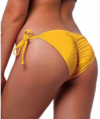 Tankinis Womens Swimwear Sexy Tie Side Sweet Heart Brazilian Bikini Bottom Hipster Swimsuit Beachwear Swimwear - 1 Yellow - C...