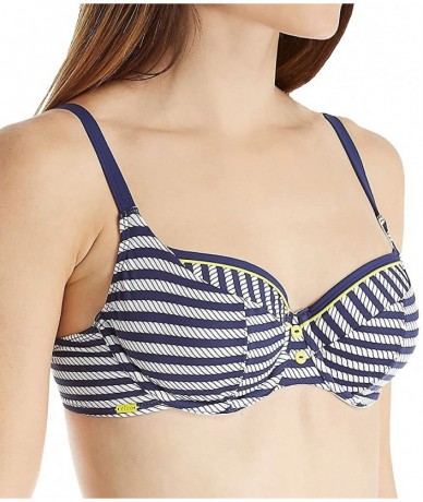 Tops Women's Lucille Bra-Sized Molded Cup Balconnet Swimsuit Bikini Top - Navy/White - CG12NS59Q9J $52.05