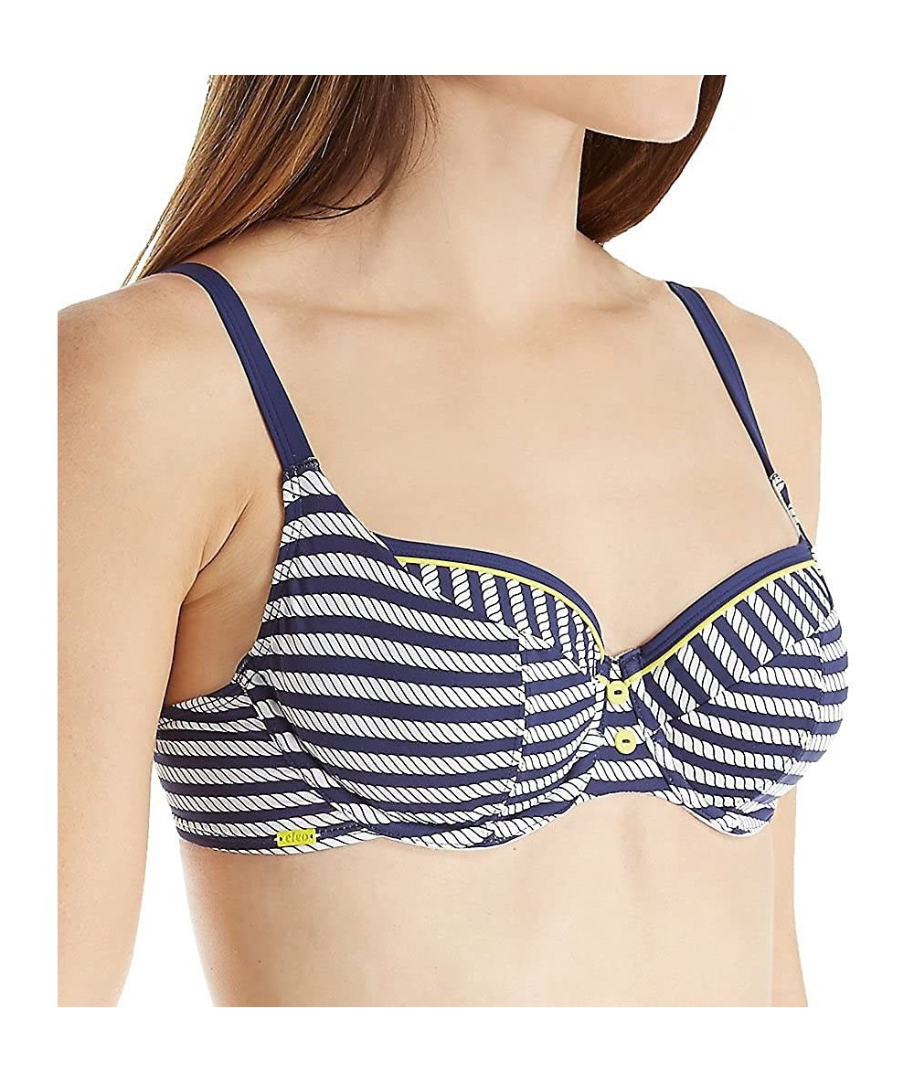 Tops Women's Lucille Bra-Sized Molded Cup Balconnet Swimsuit Bikini Top - Navy/White - CG12NS59Q9J $52.05