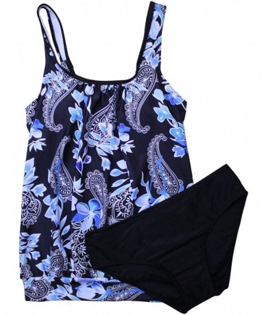 Tankinis Women's Floral Print Tankini Backless Swimsuit deep v Neck Plus Size Swimwear - S-print3 - CG192C20H0U $56.25