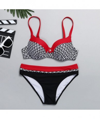 Sets Women's Triangle Print Bikini- NDGDA Ladies Two Piece Halter Push-up Bra Bikini Set Swimsuit Bathing Suit Swimwear Beach...