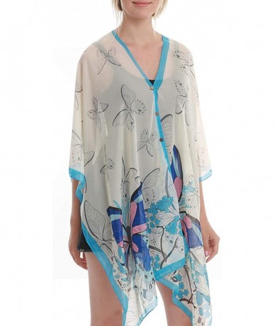 Cover-Ups Womens Casual Cover Ups Lightweight Chiffon Scarf Swimsuit Fashion Dress - Blue Butterfly - CU18QDRL3KD $27.80