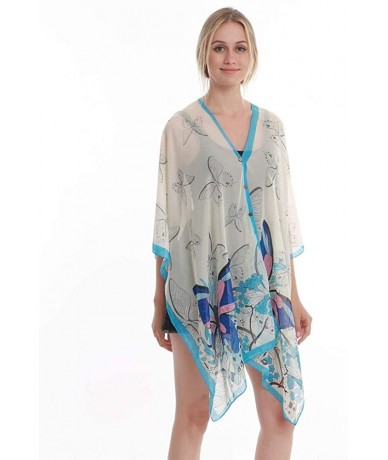 Cover-Ups Womens Casual Cover Ups Lightweight Chiffon Scarf Swimsuit Fashion Dress - Blue Butterfly - CU18QDRL3KD $27.80