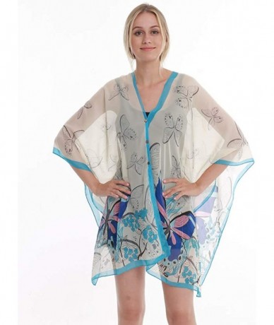 Cover-Ups Womens Casual Cover Ups Lightweight Chiffon Scarf Swimsuit Fashion Dress - Blue Butterfly - CU18QDRL3KD $27.80