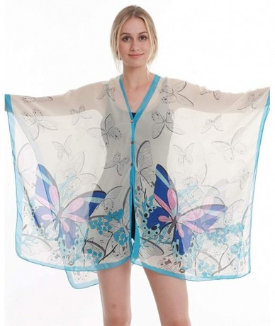 Cover-Ups Womens Casual Cover Ups Lightweight Chiffon Scarf Swimsuit Fashion Dress - Blue Butterfly - CU18QDRL3KD $27.80