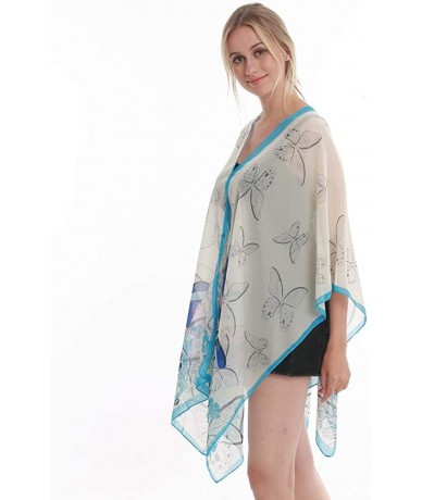 Cover-Ups Womens Casual Cover Ups Lightweight Chiffon Scarf Swimsuit Fashion Dress - Blue Butterfly - CU18QDRL3KD $27.80