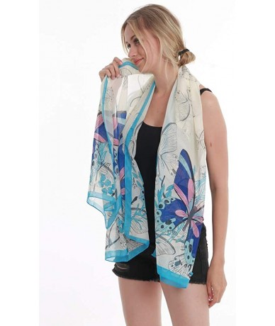 Cover-Ups Womens Casual Cover Ups Lightweight Chiffon Scarf Swimsuit Fashion Dress - Blue Butterfly - CU18QDRL3KD $27.80