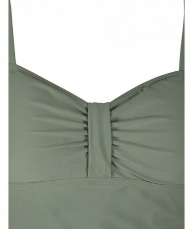 Tops Women's 50's Retro Ruched Tankini Swimsuit Top with Ruffle Hem - Army Green - CY18GWHQTD4 $42.87