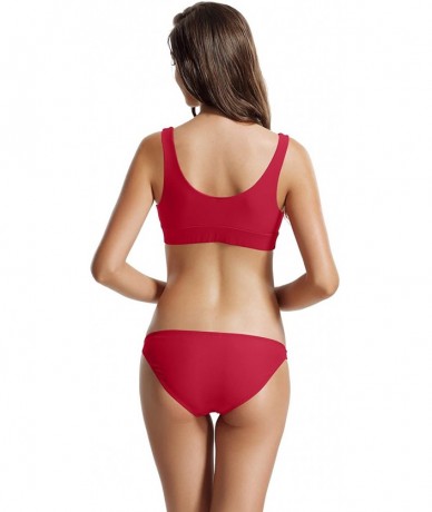 Sets Women's Sexy Sporty Tank Bikini Bathing Suits - Dark Red - C4182DAICOC $41.98