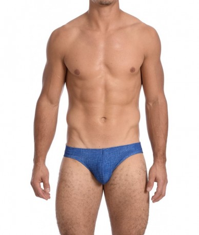 Briefs Mens Print Contour Pouch Bikini Swimsuit - Denim - CC11ISG9NIP $37.22