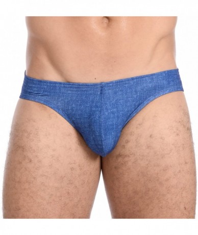 Briefs Mens Print Contour Pouch Bikini Swimsuit - Denim - CC11ISG9NIP $37.22