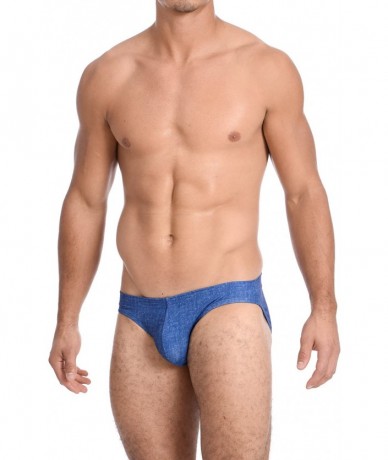 Briefs Mens Print Contour Pouch Bikini Swimsuit - Denim - CC11ISG9NIP $37.22