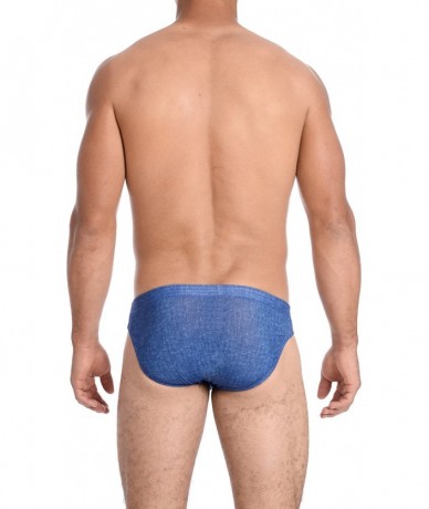 Briefs Mens Print Contour Pouch Bikini Swimsuit - Denim - CC11ISG9NIP $37.22