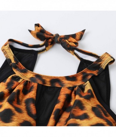 One-Pieces Women Plunge Neck One Piece Swimsuits Tummy Control Ruched Swimwear - 0179leopard - CS1938CSIE2 $35.87