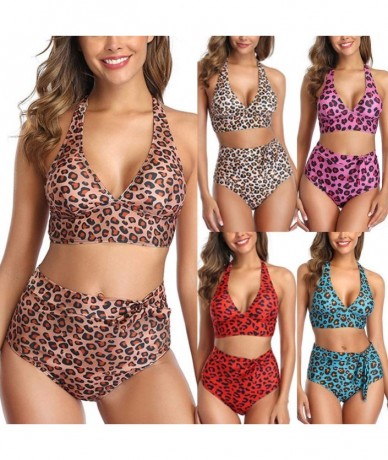 Bottoms Plus Size Swimsuits for Women- Womens Leopard Print Two Pieces Bathing Suit Top with High Waisted Bottom Bikini Set -...