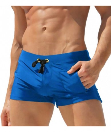 Trunks Mens Swimwear Short Swim Trunks with Zipper Pocket - Royal Blue 1 - CH18OZAH9Q3 $30.40