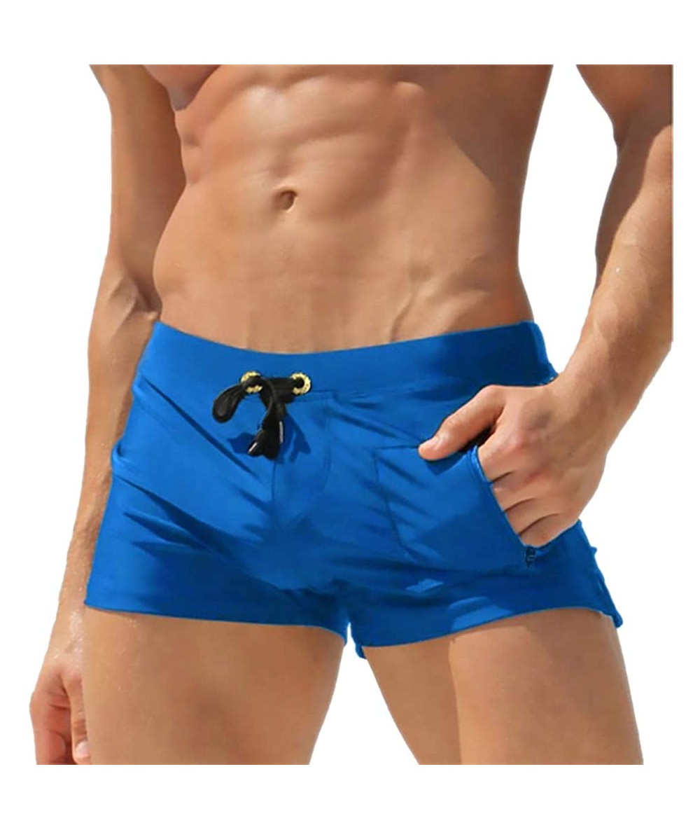 Trunks Mens Swimwear Short Swim Trunks with Zipper Pocket - Royal Blue 1 - CH18OZAH9Q3 $30.40