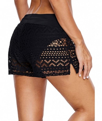 Board Shorts Womens Lace Hollow Out Swimsuit Tankini Bottom Swim Board Shorts(S-XXXL) - Black1 - CV18R2LL8KU $45.92