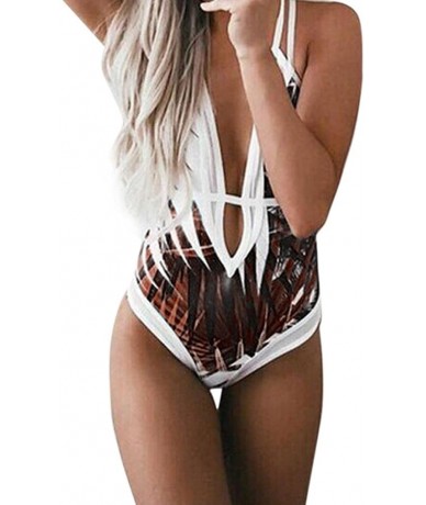 Sets Women One-Piece Off Shoulder Push Up Beachwear Bathing Bikini Swimwear Tassel Fringed Swimsuit - Coffee - CM18GMWMKQY $2...