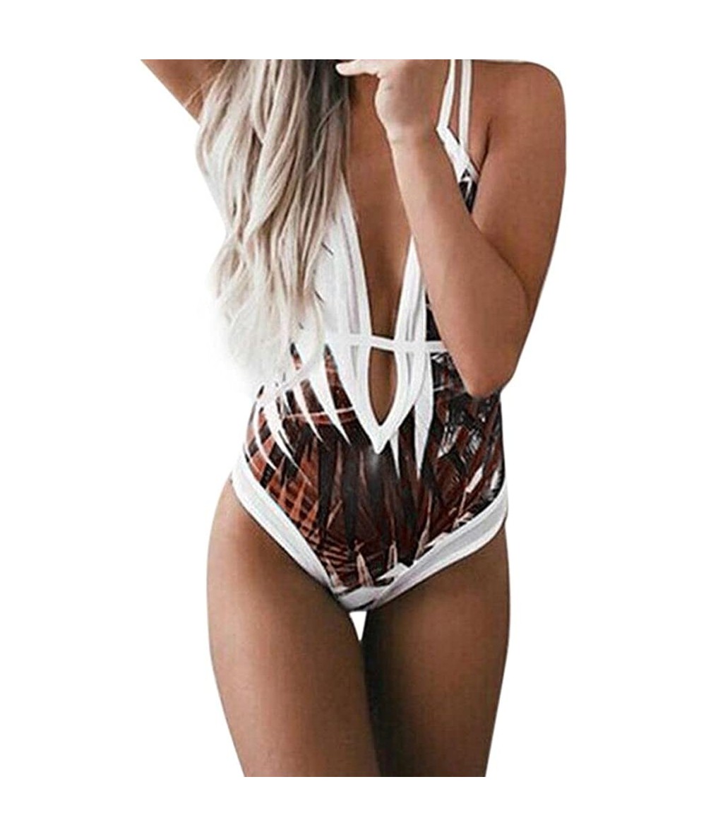 Sets Women One-Piece Off Shoulder Push Up Beachwear Bathing Bikini Swimwear Tassel Fringed Swimsuit - Coffee - CM18GMWMKQY $2...