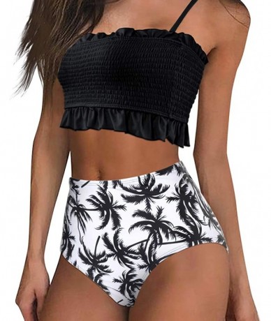 Sets Women's Shirred Bandeau Bikini Top High Waisted Bottom 2 Piece Swimsuits Bikini Set - Black - CY18WT8W306 $49.69