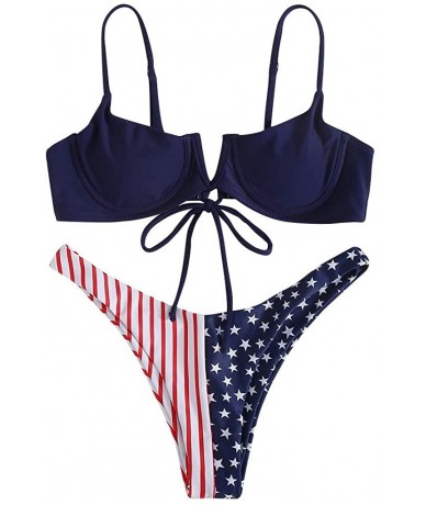 Sets Women American Flag Bikini Set Separates Push-Up Padded Bra Swimsuit Two Pieces - Navy - CY190MAZS5M $31.16