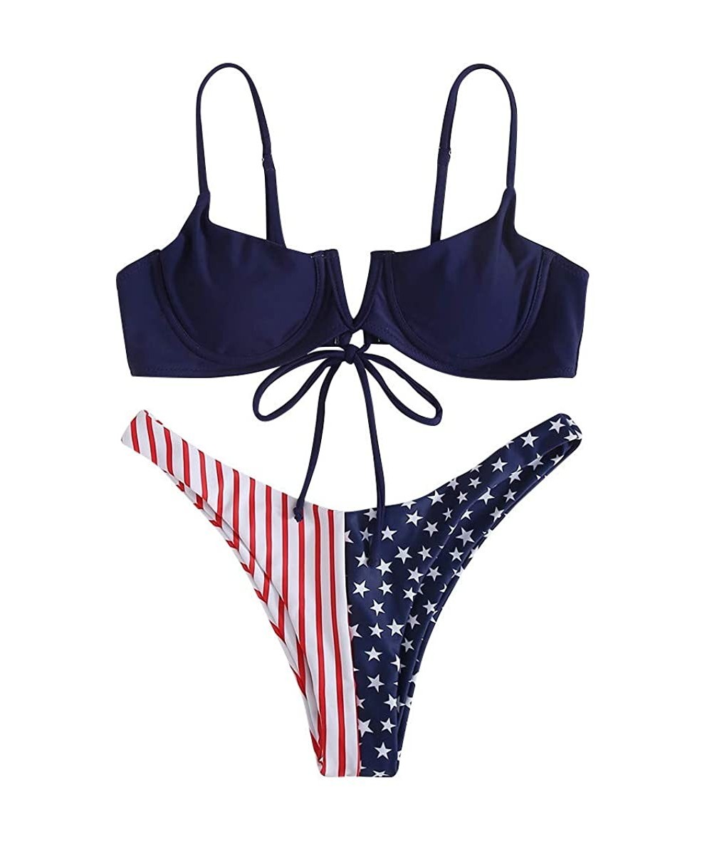 Sets Women American Flag Bikini Set Separates Push-Up Padded Bra Swimsuit Two Pieces - Navy - CY190MAZS5M $31.16