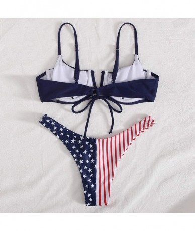 Sets Women American Flag Bikini Set Separates Push-Up Padded Bra Swimsuit Two Pieces - Navy - CY190MAZS5M $31.16