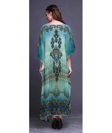 Cover-Ups Ladies Plus Size Kaftan Summer Wear Beach Coverup Kimono Caftan - Turquoise Blue - CM18RHMALGC $51.81