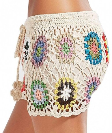 Cover-Ups Womens Beach Up High Waisted Pants Thong Swimsuit Out Crochet Hollow Sexy Mesh Cover - S1-apricot - CR19COW0CSC $25.57