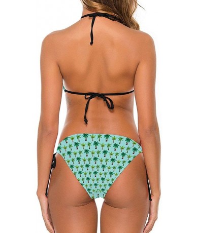 Sets Women Fashion Sexy Adjustable Halter Bikini Set Two Piece Bathing Suits - Paradise Palm Tree - CL19990799H $62.42