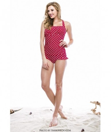 Tankinis 2 PC. Ladies Red White Dots Tankini Set Swimwear - C012EKQF8N5 $72.07