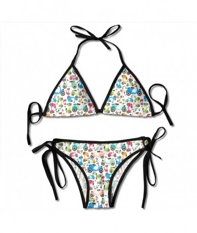 Sets Womens Sexy Bikinis Swimsuits Bathing Suits Triangle Halter Two Piece - Rainbow Motorcycle Scooter - CR18RCA38G4 $30.07