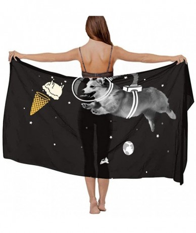 Cover-Ups Women's Swimwear Cover Ups Summer Vacation Beach Sarong Soft Shawl Wrap Galaxy Space Ice Cream Astronaut Dog Black ...