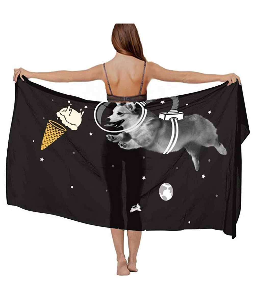 Cover-Ups Women's Swimwear Cover Ups Summer Vacation Beach Sarong Soft Shawl Wrap Galaxy Space Ice Cream Astronaut Dog Black ...