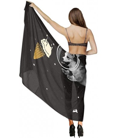 Cover-Ups Women's Swimwear Cover Ups Summer Vacation Beach Sarong Soft Shawl Wrap Galaxy Space Ice Cream Astronaut Dog Black ...