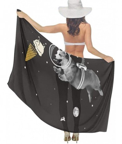 Cover-Ups Women's Swimwear Cover Ups Summer Vacation Beach Sarong Soft Shawl Wrap Galaxy Space Ice Cream Astronaut Dog Black ...