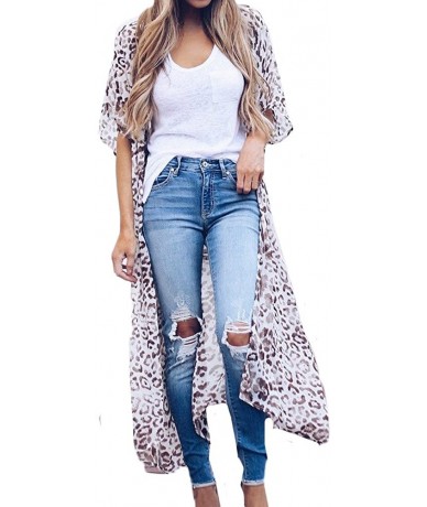 Cover-Ups Boho Cardigans Chiffon Kimono for Women Beach Cover Up Loose Shawl Tops - White 04 - C71968396DM $26.83